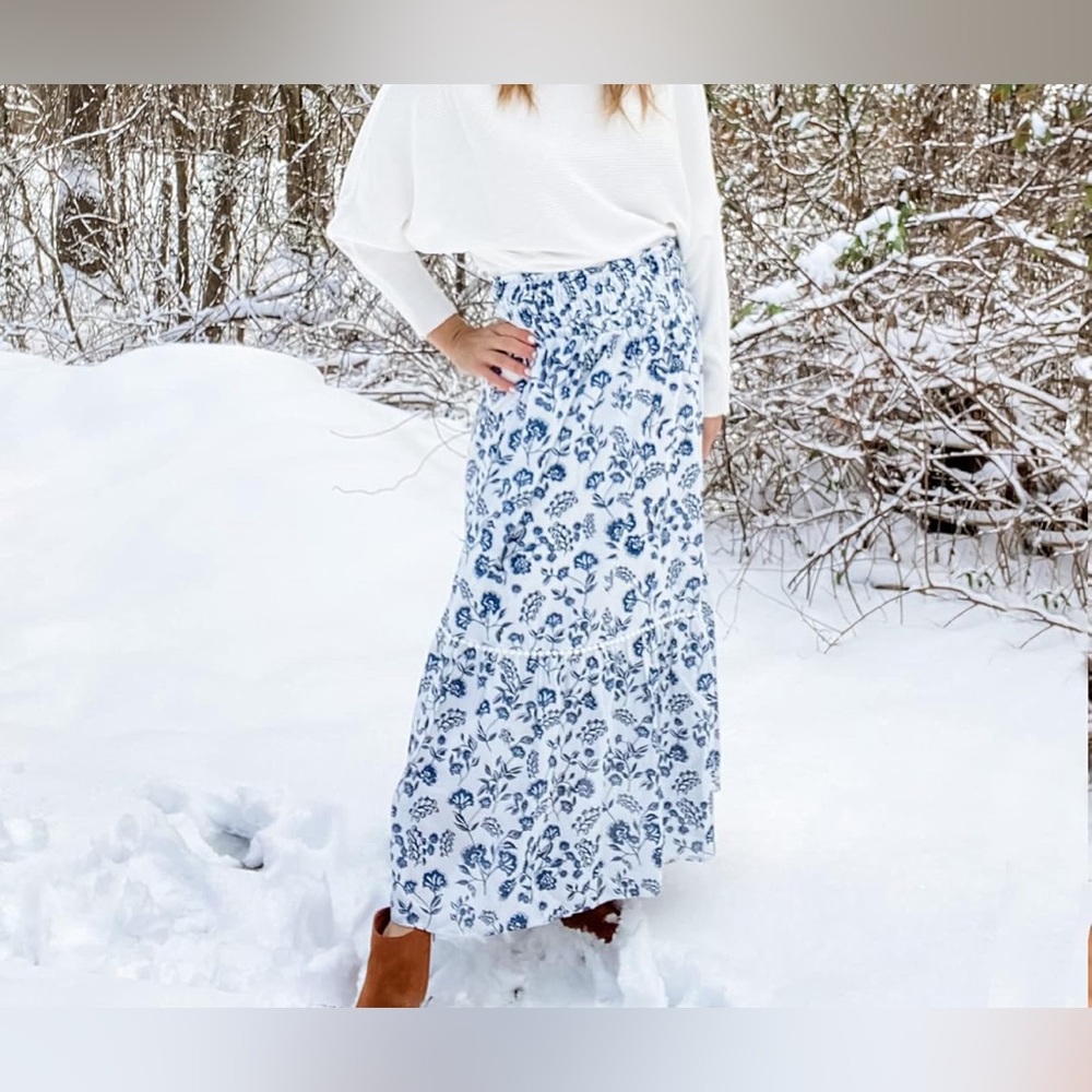 Floral Dark Blue Maxi Skirt